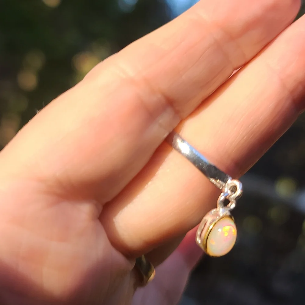 Fire 🔥 Opal sterling & gold charm ring sz8 - Picture 5 of 10